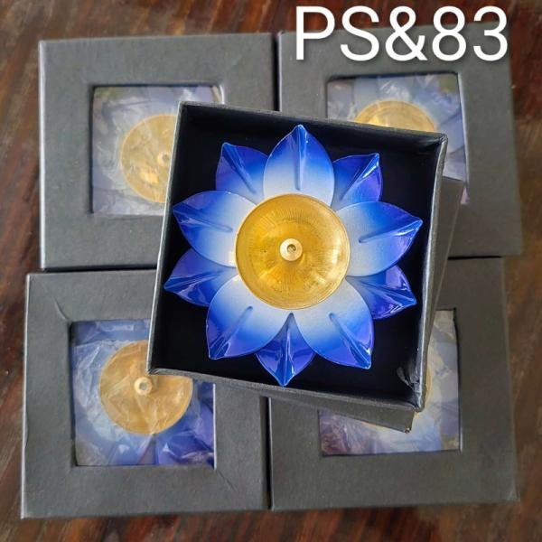 Brass Lotus Lamp Set(Blue color)